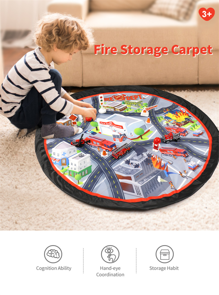 Kidewan Fire Engine Alloy Car Toys Kids Truck Vehicles Carpet Storage Rug Play Mat For Baby Boys