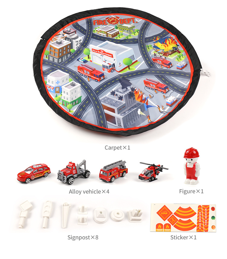 Kidewan Fire Engine Alloy Car Toys Kids Truck Vehicles Carpet Storage Rug Play Mat For Baby Boys