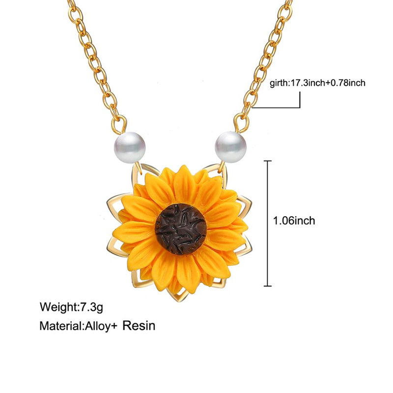 OEM New Sunflower Imitation Pearl Sweater Necklace Yellow Sunflower Pendant Jewelry Gold Silver Rose Gold Necklace