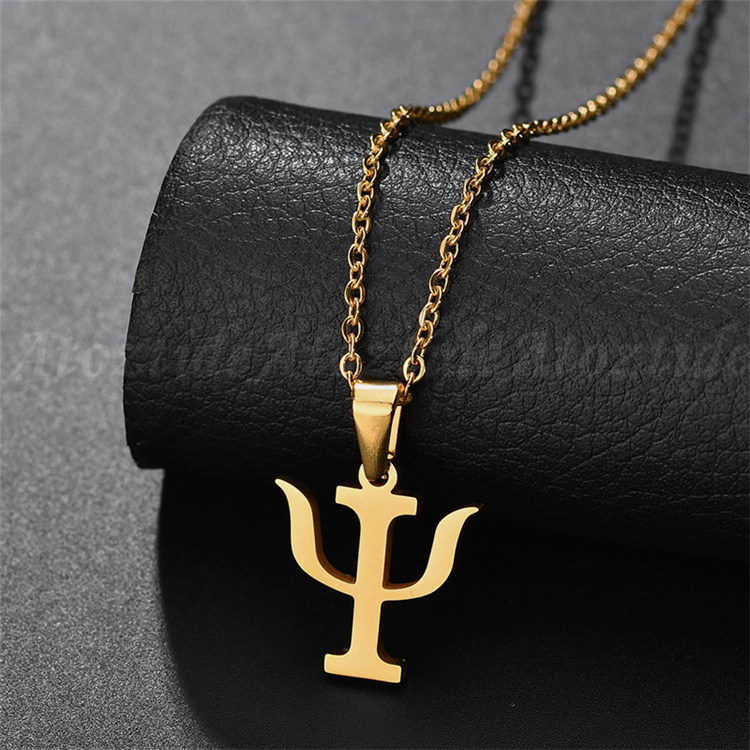 OEM Stainless Steel Greek Letter Symbol Necklace Pendant Gold Women Psychology Kettings New Year Gift