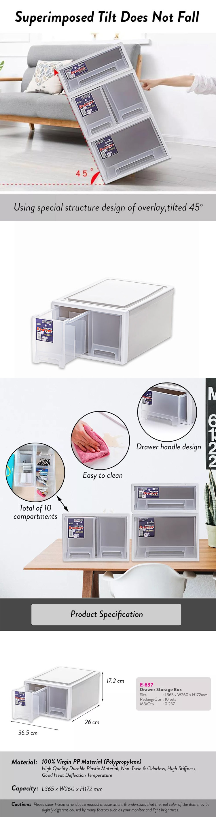 Stackable Plastic Multipurpose Drawer Compartments Bedroom Cosmetics Organizer Classified Storage Box Office Detachable 