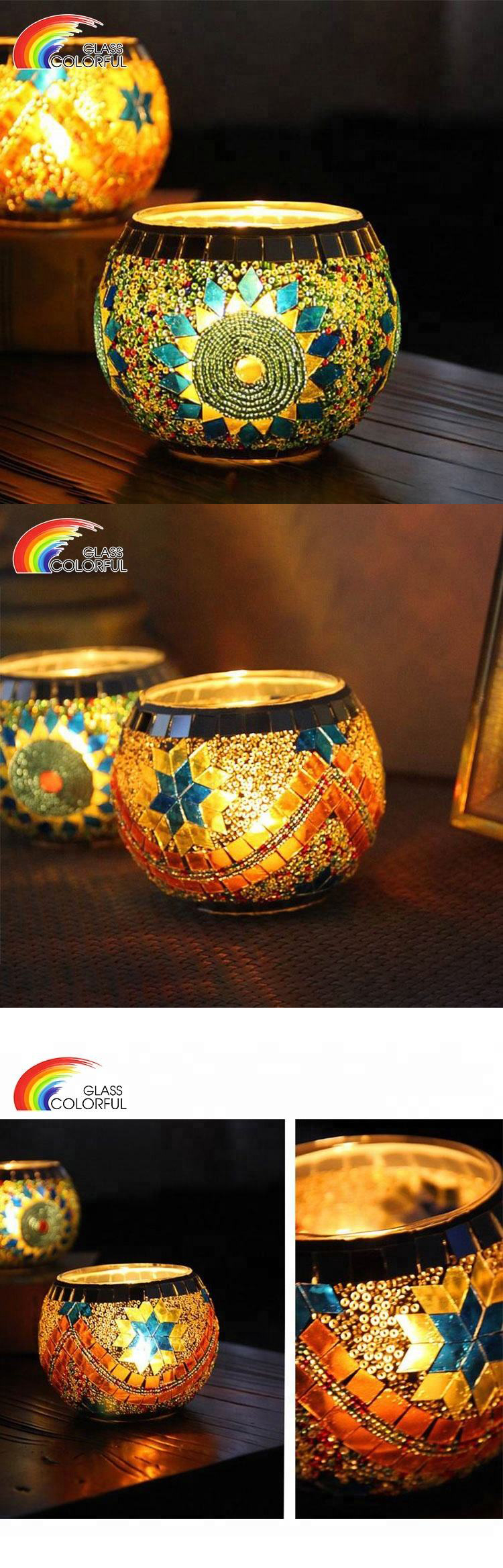 Handmade colored mosaic glass votive candle holder