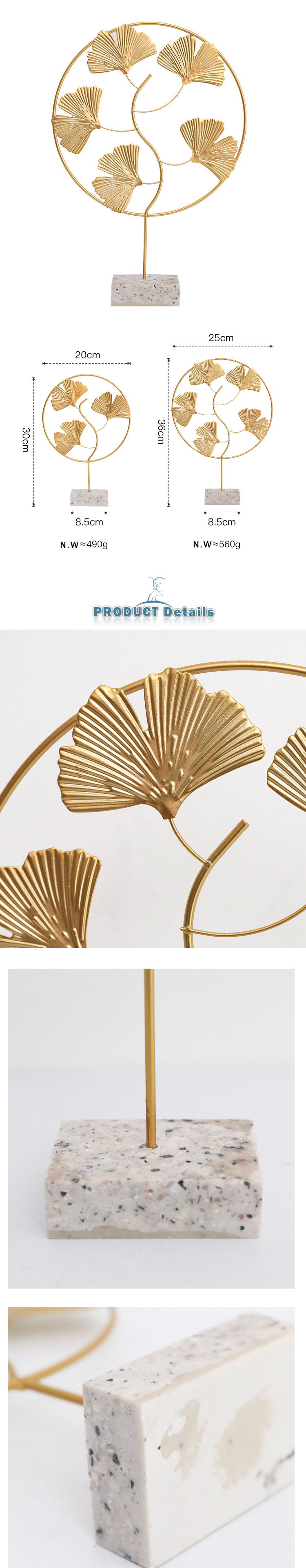 crafts gold Iron ginkgo leaves modern ornament bedroom home decoration accessories for living room desktop decor
