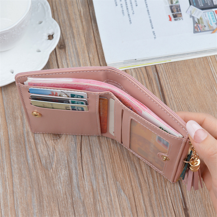 OEM Ladies Short Wallet Geometric Small Leather Zipper Purse Tassel Wallets Simple Card Holder Women Wallet