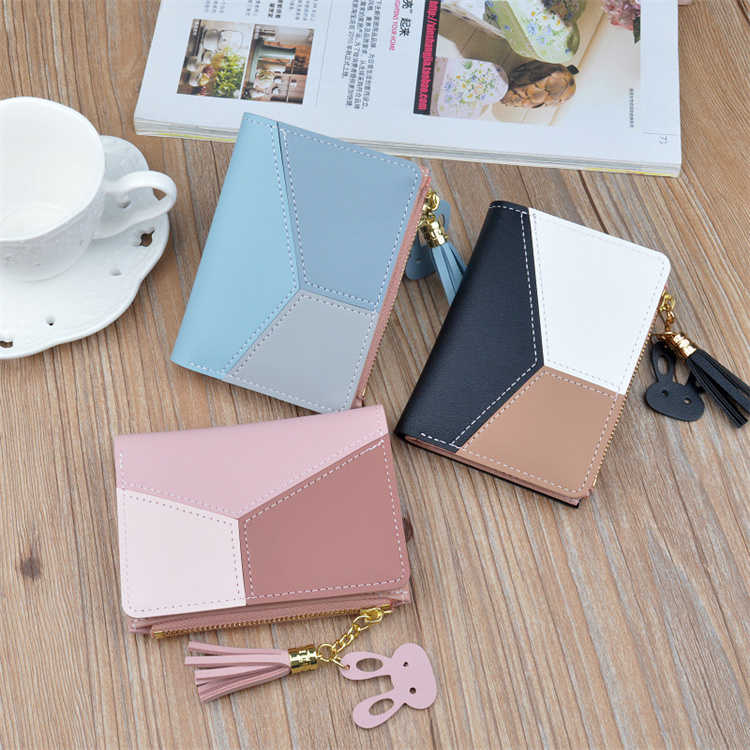 OEM Ladies Short Wallet Geometric Small Leather Zipper Purse Tassel Wallets Simple Card Holder Women Wallet