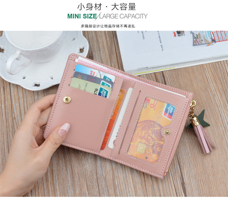 OEM Ladies Short Wallet Geometric Small Leather Zipper Purse Tassel Wallets Simple Card Holder Women Wallet