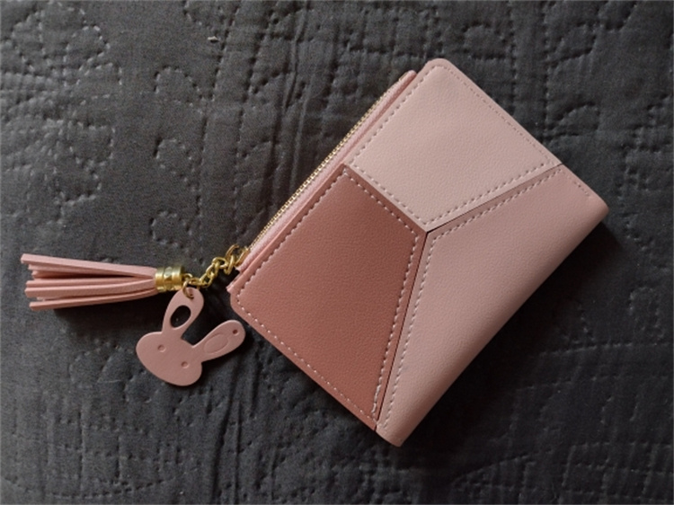 OEM Ladies Short Wallet Geometric Small Leather Zipper Purse Tassel Wallets Simple Card Holder Women Wallet