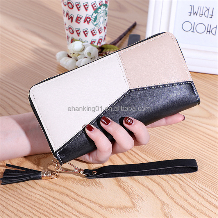 Women long Leather Zipper Purse girls Geometric patterns wallets Tassel Wallets Simple Card Holder Women Wallet