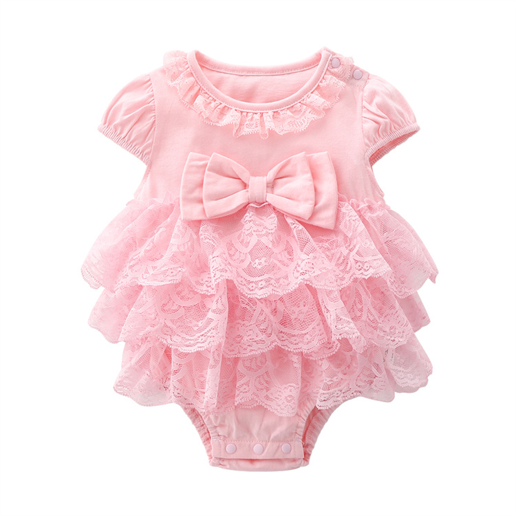 Princess Newborn Baby Girl Jumpsuit Infant Toddler Bodysuit Short Sleeve layered skirt Lace Jumpsuit