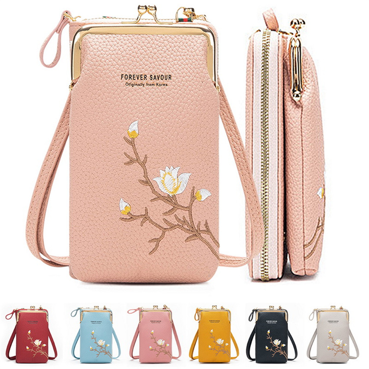 OEM New Woman Brand Korean Style Shoulder Bag Wristlet Crossbody Solid Color Multi Purpose Mini Phone Wallet