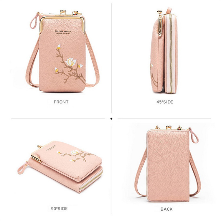 OEM New Woman Brand Korean Style Shoulder Bag Wristlet Crossbody Solid Color Multi Purpose Mini Phone Wallet