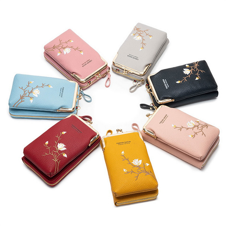 OEM New Woman Brand Korean Style Shoulder Bag Wristlet Crossbody Solid Color Multi Purpose Mini Phone Wallet