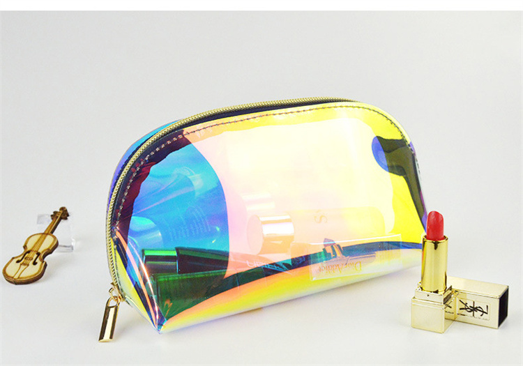 Custom Logo clear transparent holographic makeup bag make up pouch pvc cosmetic bags for women