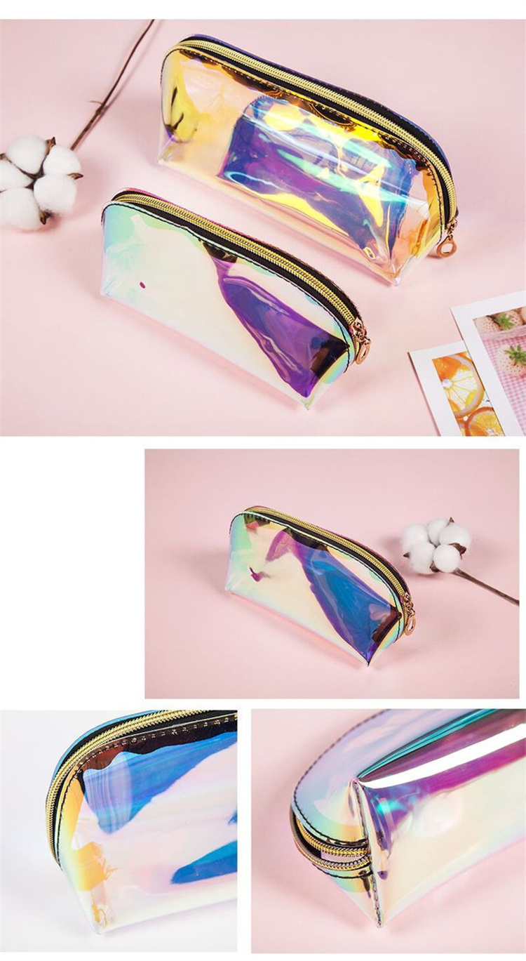 Custom Logo clear transparent holographic makeup bag make up pouch pvc cosmetic bags for women