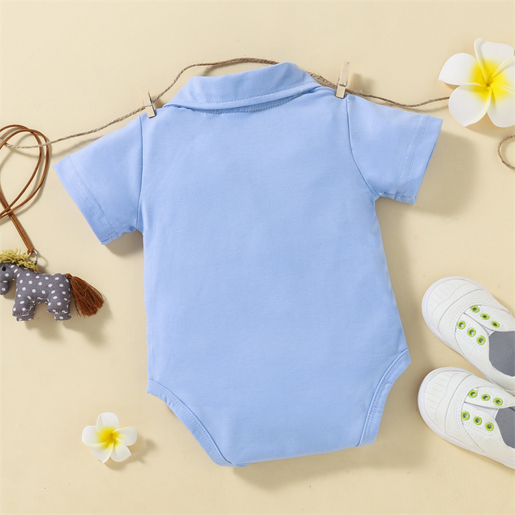 2022 new summer baby short sleeve lapel solid color polyester baby onesie cute baby onesie