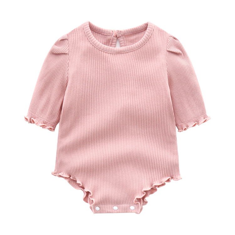 Wholesale Plain White and Pink Girls Dress, 100% Cotton Knit Baby Summer Onesie Clothes Ribbed Baby Romper