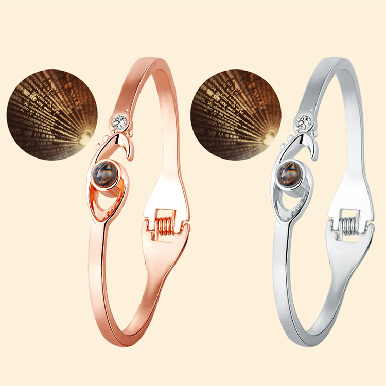 OEM New Valentine's Day Rose Gold Bracelet 100 Language I love you Projection Bracelet Charm Women Bracelet