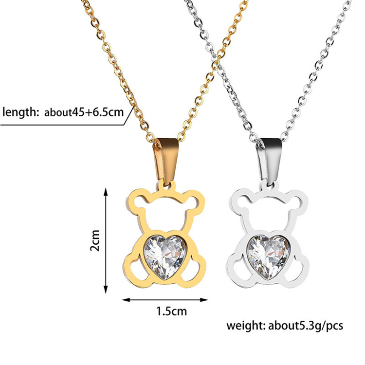 OEM Nextvance Hollow Stainless Steel Bear Pendant Necklace Cute CZ Stone Love Heart Animal Necklace Girls Statement Jewe