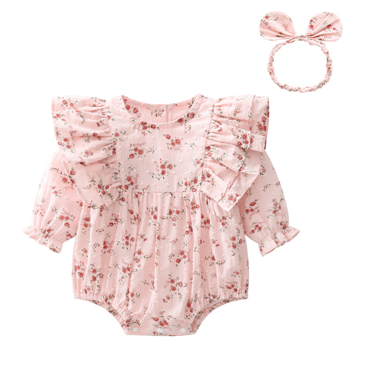 babi onsi Wholesale Toddler Girls Clothing and headband Set 0-12 Months New born Baby Girls Autumn Clothes Floral Romper