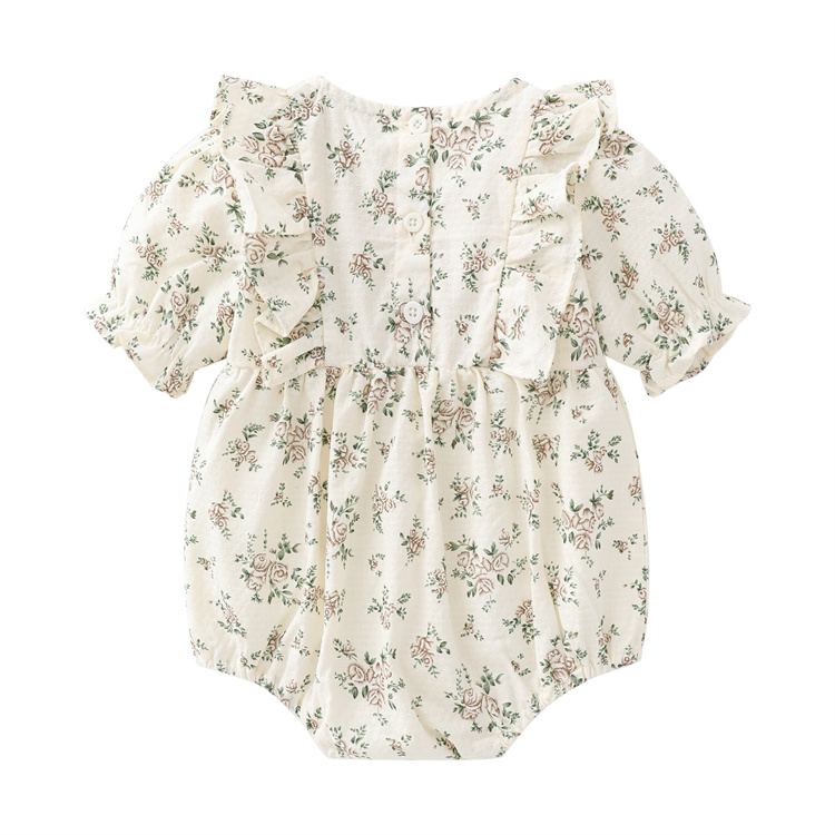 Factory Floral Printing Baju baby Summer Girls Cotton Jumpsuit, Toddler Baby Girls One-Piece Romper with Free Hairband