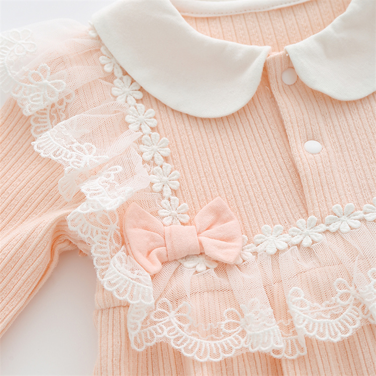 2022 Spring Long Sleeved Cotton Baby Clothes Rompers with Bonnet, Princess Style Lace Baby Girls bulk infant rompers