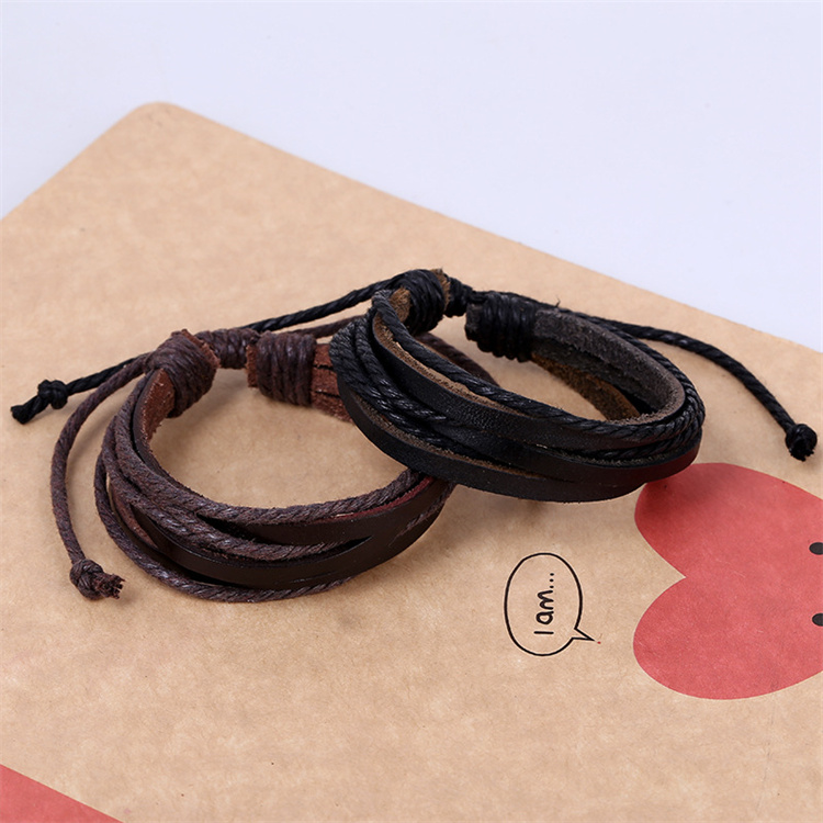 Woven Leather Bracelet Pure Hand-painted Leather Rope Bracelets Women Men Braided Bracelet