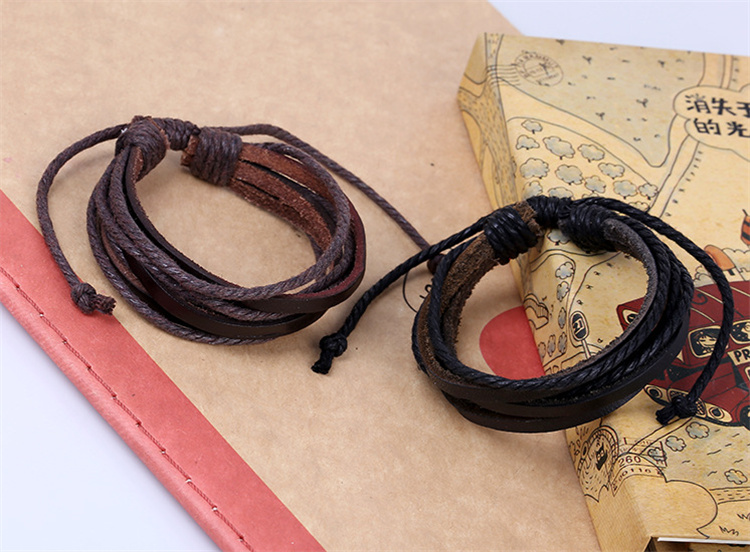 Woven Leather Bracelet Pure Hand-painted Leather Rope Bracelets Women Men Braided Bracelet