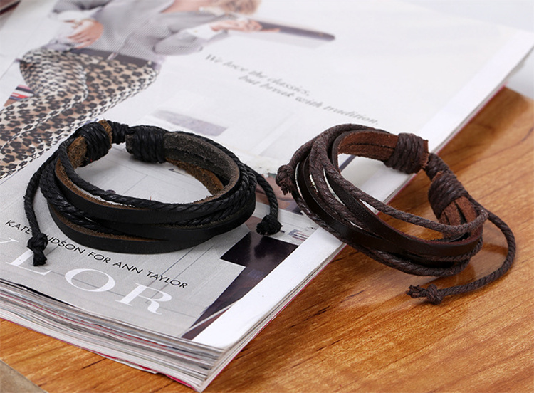 Woven Leather Bracelet Pure Hand-painted Leather Rope Bracelets Women Men Braided Bracelet