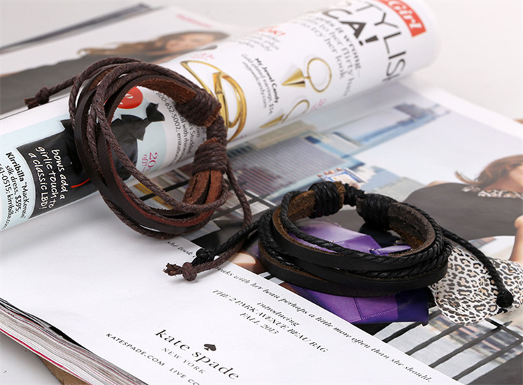 Woven Leather Bracelet Pure Hand-painted Leather Rope Bracelets Women Men Braided Bracelet