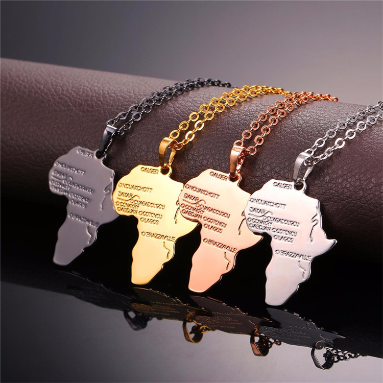 OEM Fashion Hip Hop Charm African Pendent Ethiopian Jewelry Women Men Gift Trendy African Map Necklace