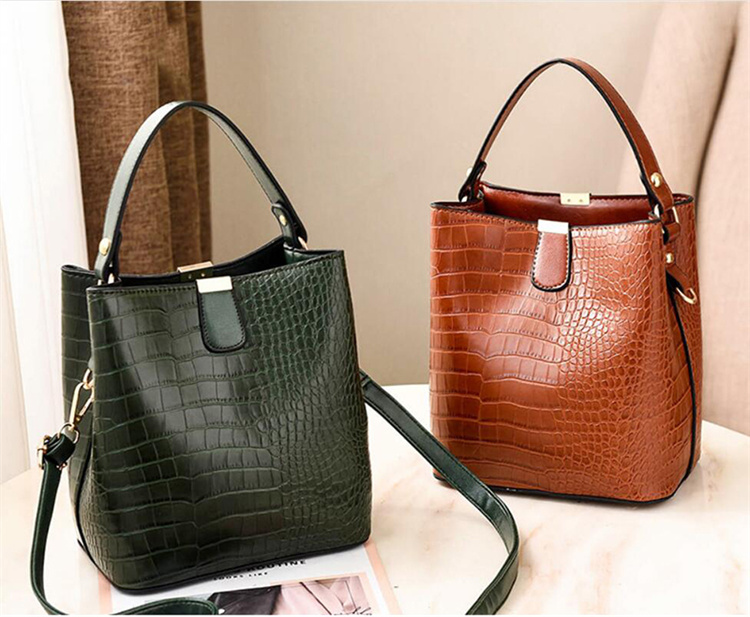 Retro Alligator Leather Bucket Bags Big Capacity Crocodile Pattern Handbag Casual Ladies Shoulder Bags Women Bags