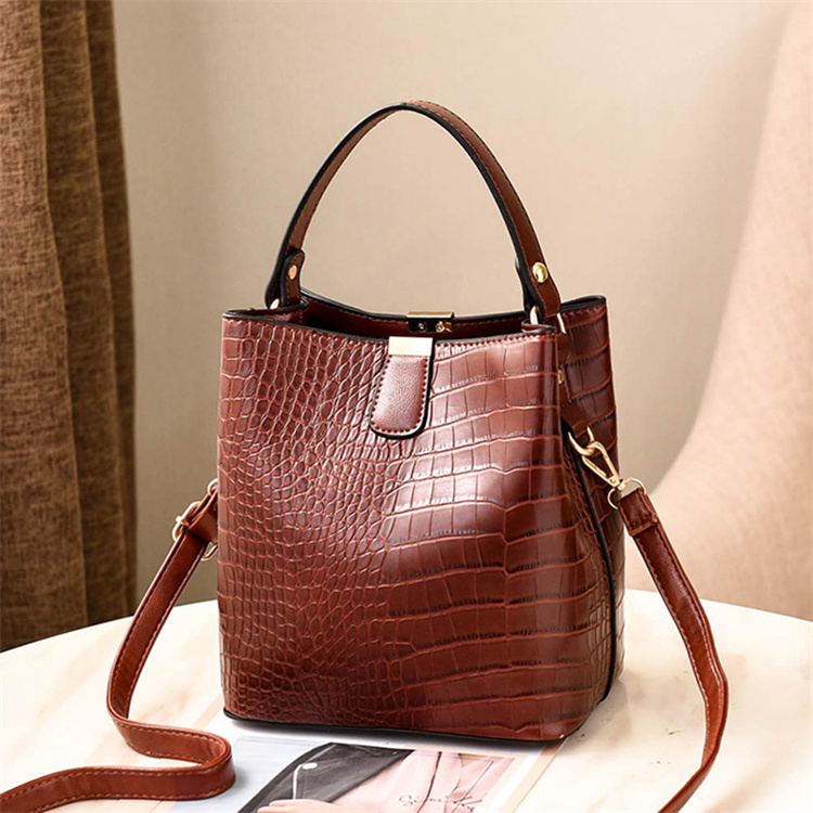 Retro Alligator Leather Bucket Bags Big Capacity Crocodile Pattern Handbag Casual Ladies Shoulder Bags Women Bags