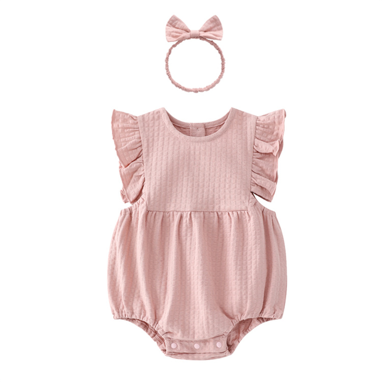 2022 baju baby summer Princess Style New Flying Sleeveless Baby Girls Cotton Clothes Rompers with Free Hairbands