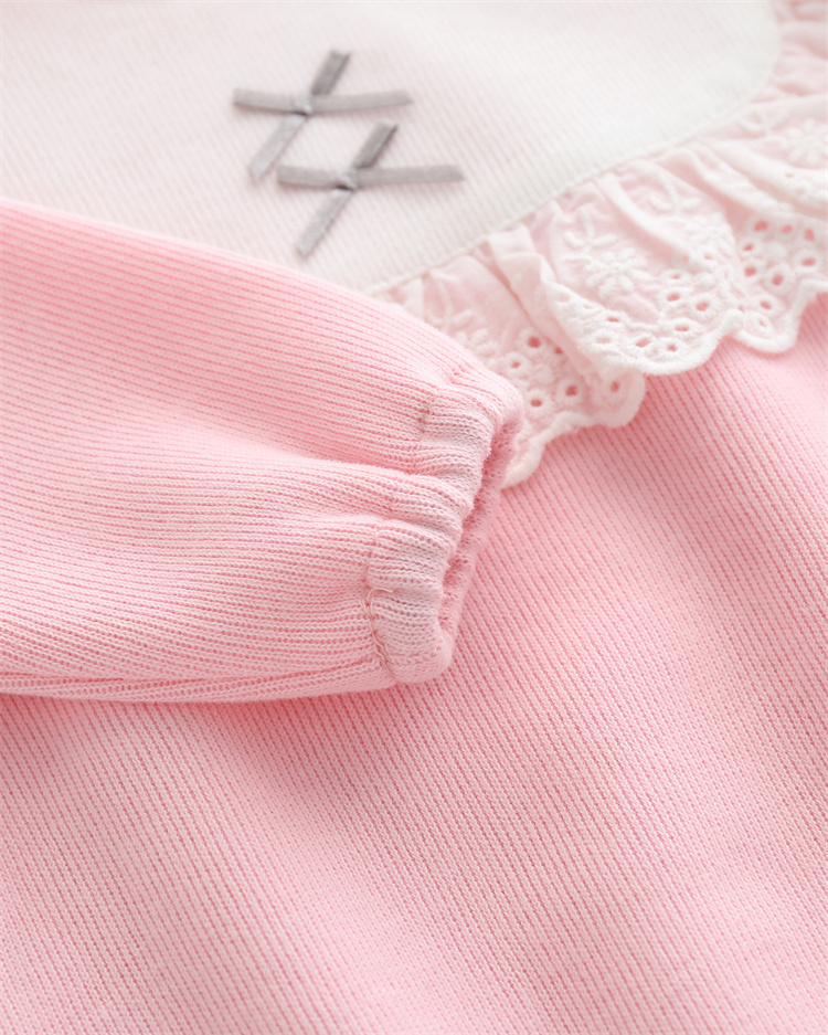 Korean Spring 0-12 Months Infant Clothing Cotton New Born Clothes for Baby Girl, Lace Baby Sweater Romper with Free Hat