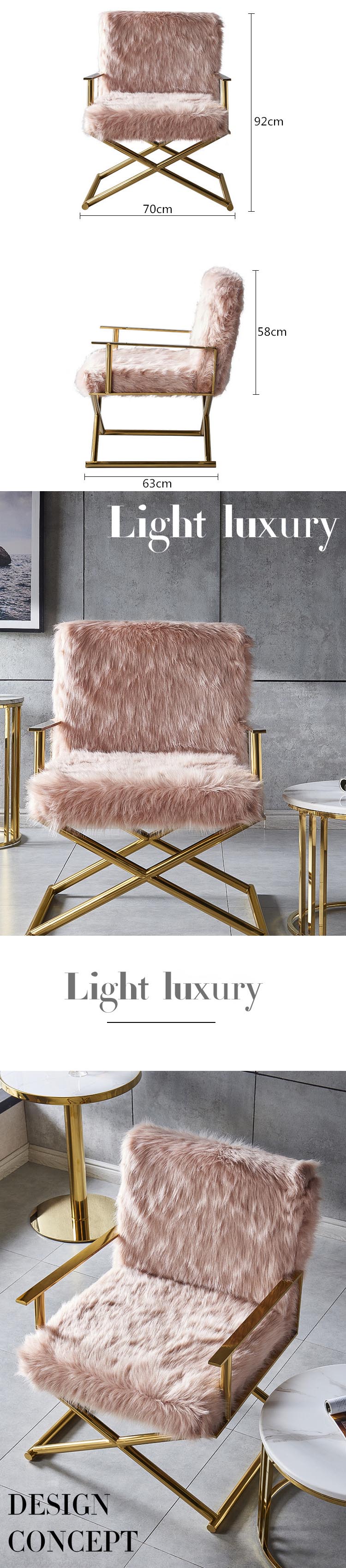 Factory Price Living Room Shiny Gold Stainless Steel Frame Fur Leisure Chair Armchair for Home Hotel Furniture metal cha