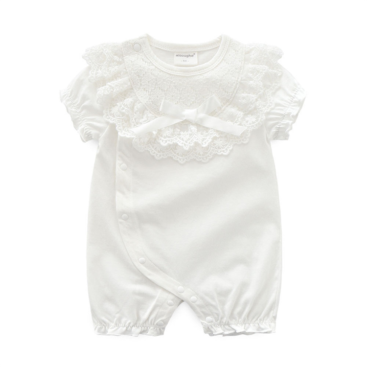 Hot sale summer 100% cotton soft lace princess baby girl romper newborn baby jumpsuit