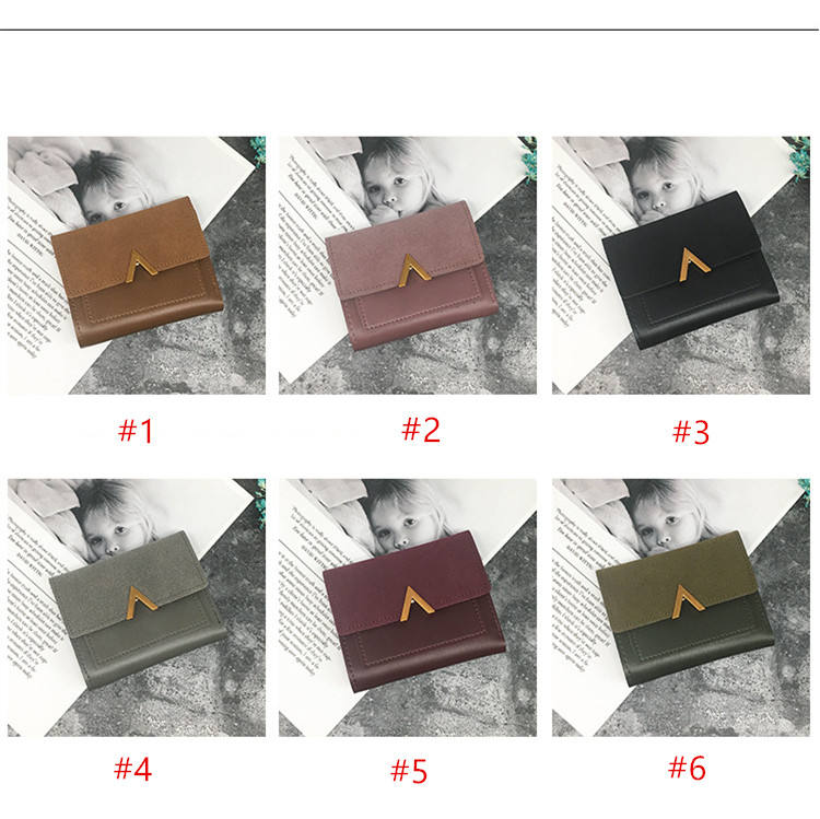 Female Short Wallet Trend Folding Personality V-Letter Cute Decorative Card Bag Leather Ladies Wallet