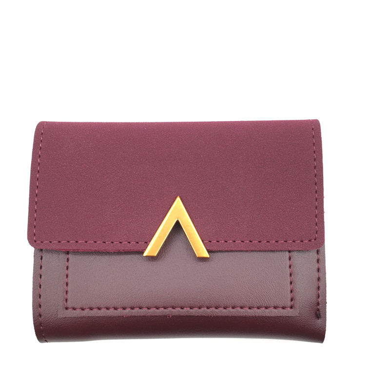Female Short Wallet Trend Folding Personality V-Letter Cute Decorative Card Bag Leather Ladies Wallet
