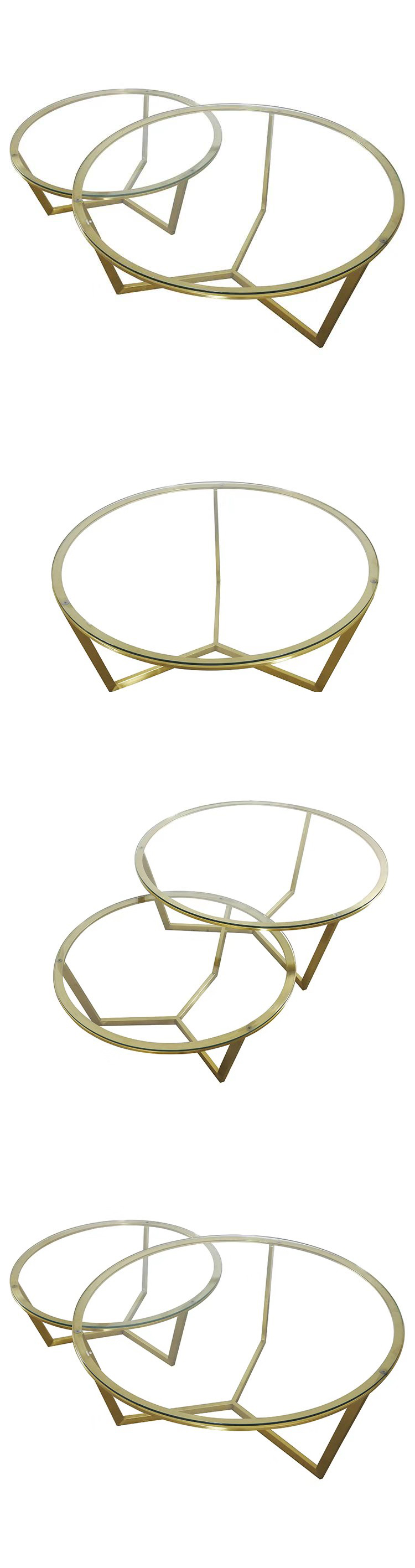 Oval Shape room coffee table living room coffee table tempered glass furniture Golden Stainless steel coffee table