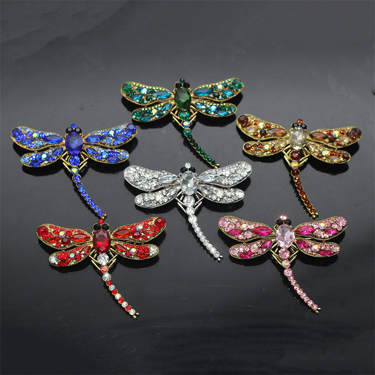 OEM Crystal Vintage Dragonfly Brooches for Women Large Insect Brooch Pin Fashion Dress Coat Accessories Cute Jewelry