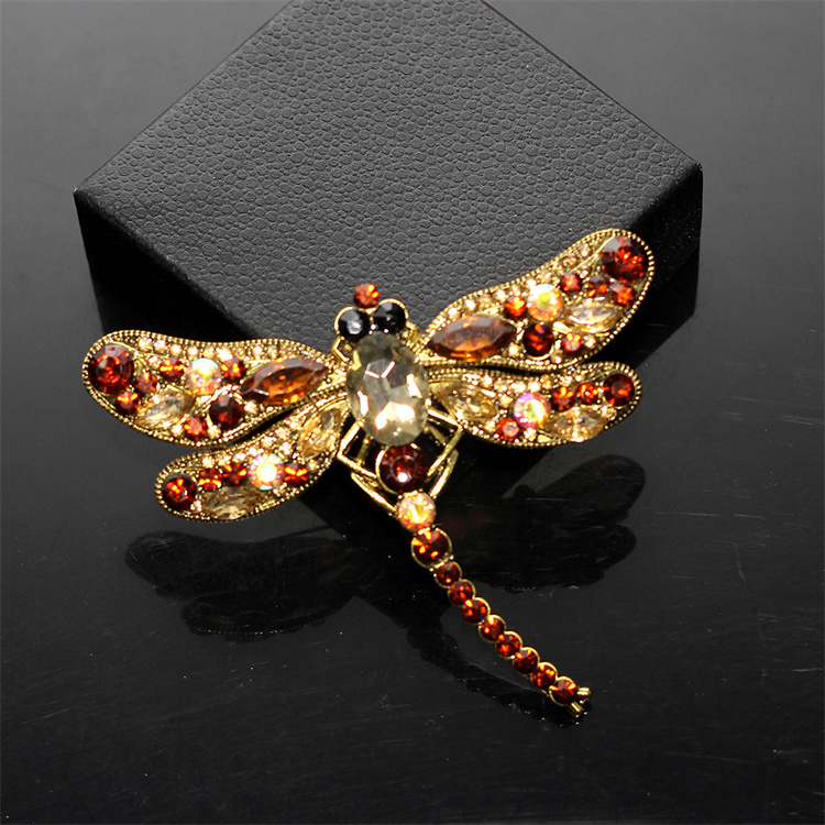 OEM Crystal Vintage Dragonfly Brooches for Women Large Insect Brooch Pin Fashion Dress Coat Accessories Cute Jewelry