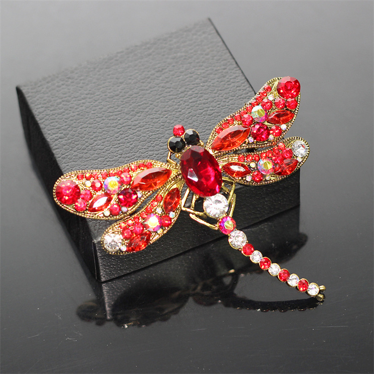 OEM Crystal Vintage Dragonfly Brooches for Women Large Insect Brooch Pin Fashion Dress Coat Accessories Cute Jewelry