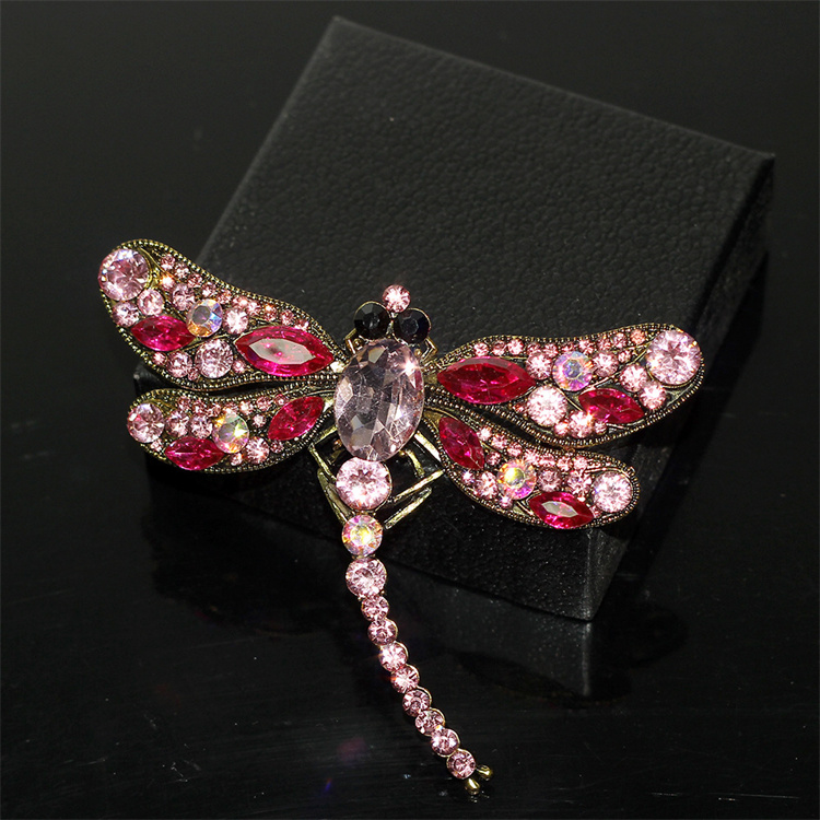 OEM Crystal Vintage Dragonfly Brooches for Women Large Insect Brooch Pin Fashion Dress Coat Accessories Cute Jewelry