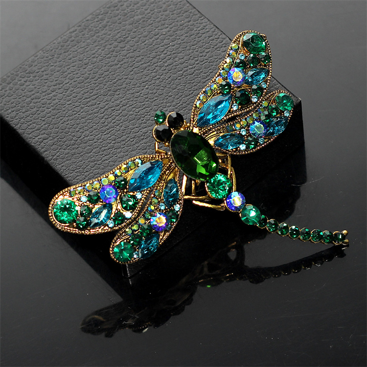 OEM Crystal Vintage Dragonfly Brooches for Women Large Insect Brooch Pin Fashion Dress Coat Accessories Cute Jewelry