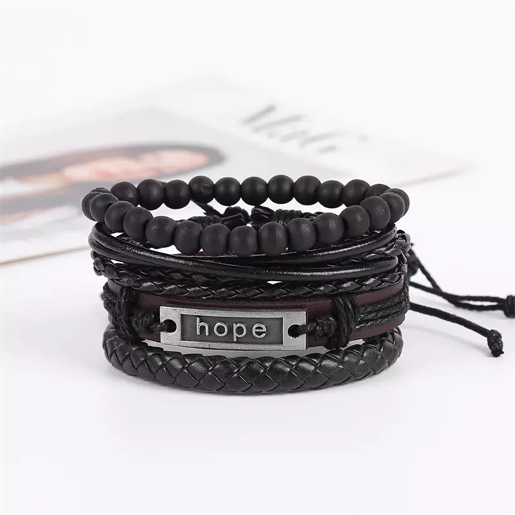 Vintage Alloy Letters Hope Bracelet Handmade Woven Leather Adjustable Bracelet Mens Fashion Jewelry Accessories