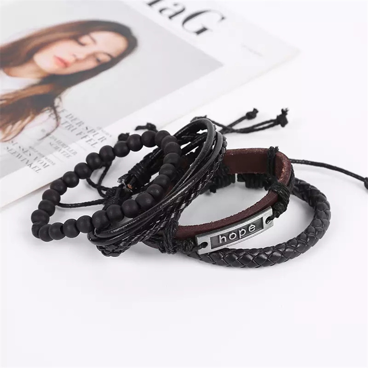 Vintage Alloy Letters Hope Bracelet Handmade Woven Leather Adjustable Bracelet Mens Fashion Jewelry Accessories