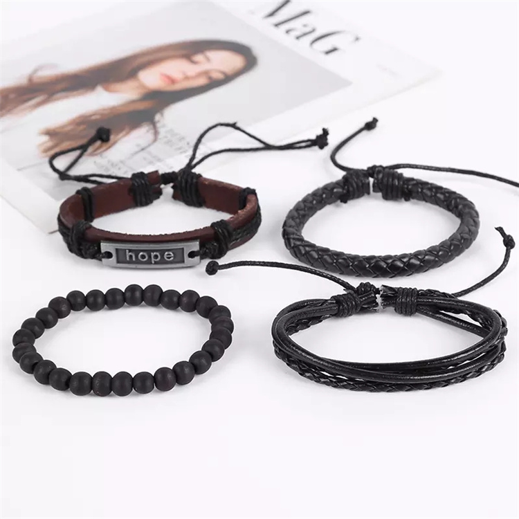 Vintage Alloy Letters Hope Bracelet Handmade Woven Leather Adjustable Bracelet Mens Fashion Jewelry Accessories