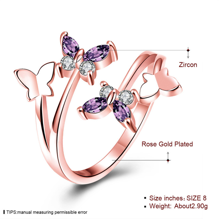 OEM New style butterfly asymmetrical adjustable ring European sweet woman rose gold ring jewelry
