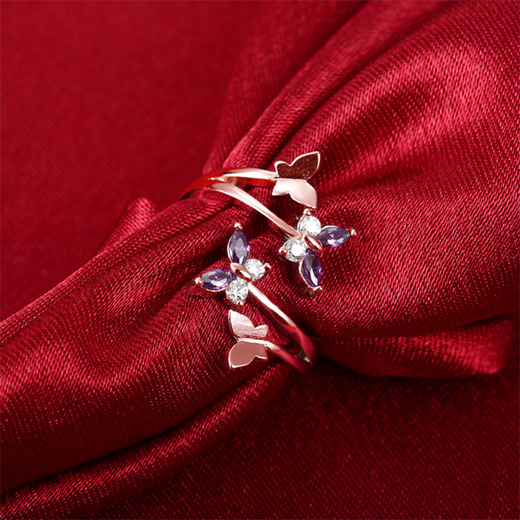 OEM New style butterfly asymmetrical adjustable ring European sweet woman rose gold ring jewelry