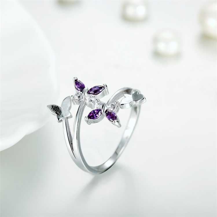 OEM New style butterfly asymmetrical adjustable ring European sweet woman rose gold ring jewelry